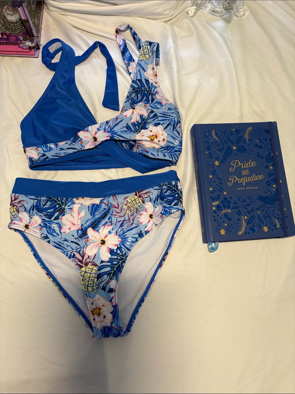 Blue Floral Girls' One-Piece Swim Set